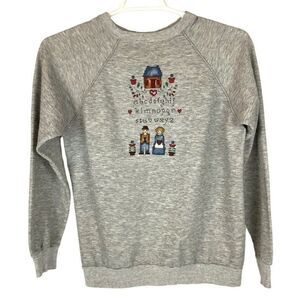 Needlepoint Sampler Sweatshirt Size Small Gray Heather Pullover Cotton Blend Vtg